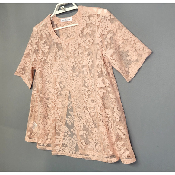 BCBGeneration Lace Top Womens Small Rose Smoke Pink Vented Back Short Sleeves - Picture 5 of 14